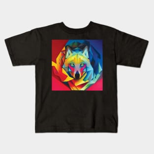 Wolf in Colourful Abstract Kids T-Shirt